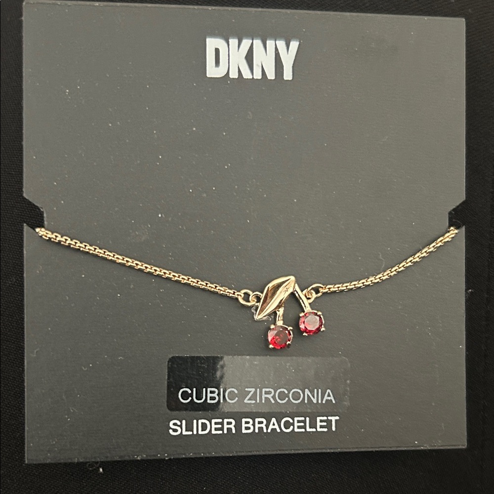 DKNY Red Cherry Bracelet - Gold Tone with Cubic Zirconia - Picture 3 of 3